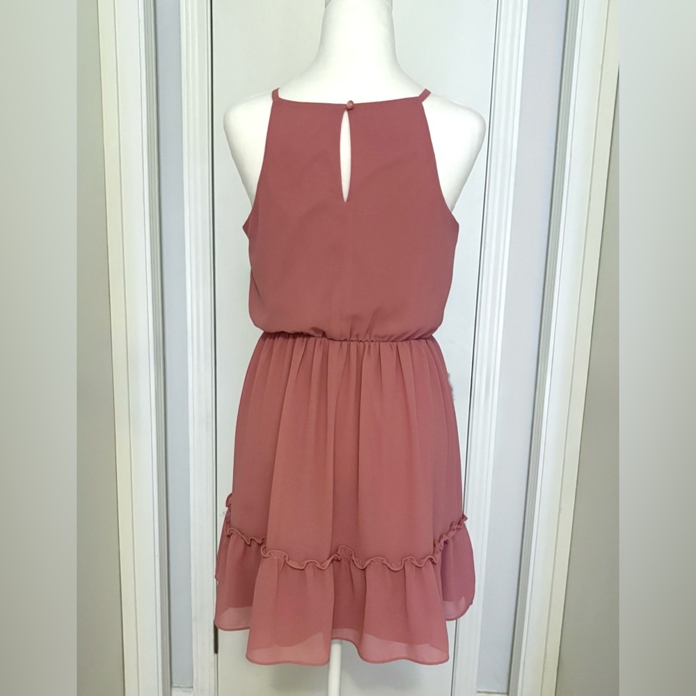 I.N. San Francisco, Rose Pink Mini Halter Dress with Fitted Elastic Waist Size S - Picture 3 of 11